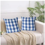 Generic Pack Of_2 Cotton Checkered Cushion Cover With Blanket Stitch (Blue, Size: 18x18 In) - Image 4