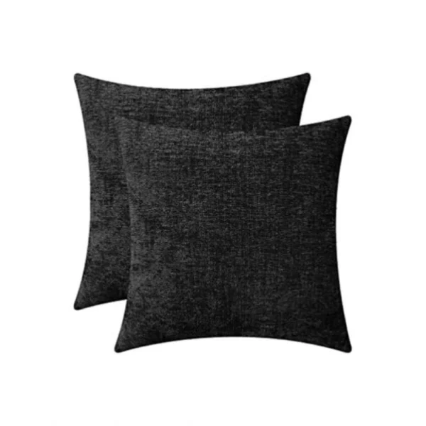 Generic Pack Of_2 Chenille Checkered Cushion Covers (Black, Size: 18x18 In)