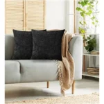Generic Pack Of_2 Chenille Checkered Cushion Covers (Black, Size: 18x18 In) - Image 3