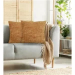 Generic Pack Of_2 Chenille Checkered Cushion Covers (Mustard Yellow, Size: 16x16 In) - Image 3