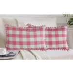 Generic Pack Of_2 Cotton Checkered Cushion Cover With Pom Pom (Baby Pink, Size: 12x20 In) - Image 4