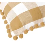 Generic Pack Of_2 Cotton Checkered Cushion Cover With Pom Pom (Beige, Size: 20x20 In) - Image 2