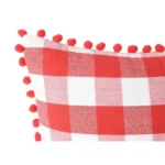 Generic Pack Of_2 Cotton Checkered Cushion Cover With Pom Pom (Red, Size: 12x20 In) - Image 2