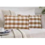 Generic Pack Of_2 Cotton Checkered Cushion Cover With Blanket Stitch (Beige, Size: 12x20 In) - Image 4