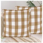 Generic Pack Of_2 Cotton Checkered Cushion Cover With Blanket Stitch (Beige, Size: 24x24 In) - Image 4
