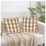 Generic Pack Of_2 Cotton Checkered Cushion Cover With Blanket Stitch (Beige, Size: 24x24 In)