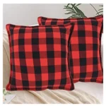Generic Pack Of_2 Cotton Checkered Cushion Cover With Blanket Stitch (Red & Black, Size: 24x24 In) - Image 3