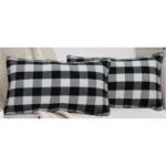 Generic Pack Of_2 Cotton Checkered Cushion Cover With Blanket Stitch (Black, Size: 12x20 In) - Image 4