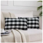 Generic Pack Of_2 Cotton Checkered Cushion Cover With Blanket Stitch (Black, Size: 12x20 In)