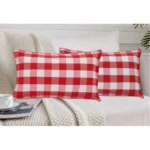 Generic Pack Of_2 Cotton Checkered Cushion Cover With Blanket Stitch (Red & White, Size: 12x20 In) - Image 4