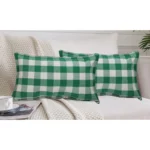 Generic Pack Of_2 Cotton Checkered Cushion Cover With Blanket Stitch (Green, Size: 12x20 In) - Image 4