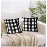 Generic Pack Of_2 Cotton Checkered Cushion Cover With Blanket Stitch (Black & White, Size: 18x18 In) - Image 4