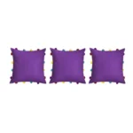 Generic Cotton Solid Pom Pom Cushion Covers (Dark Purple, Size: 14x14 In) - Image 3