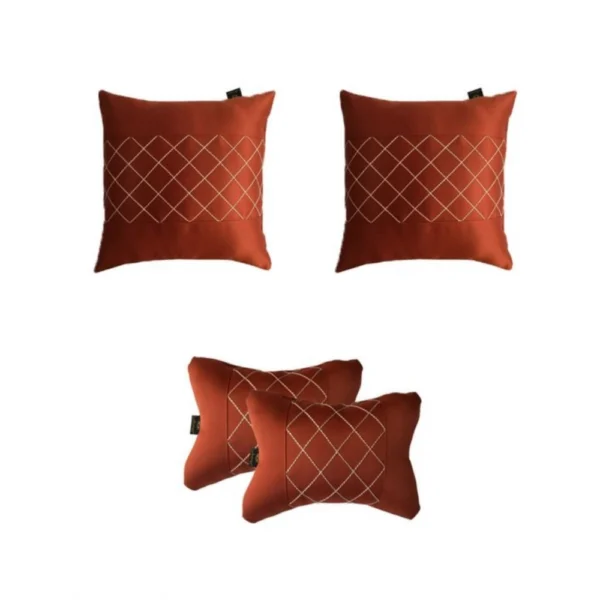 Generic Pack Of_4 Faux Leather Printed Car Pillow Sets (Brown, Size: 12x12 In)