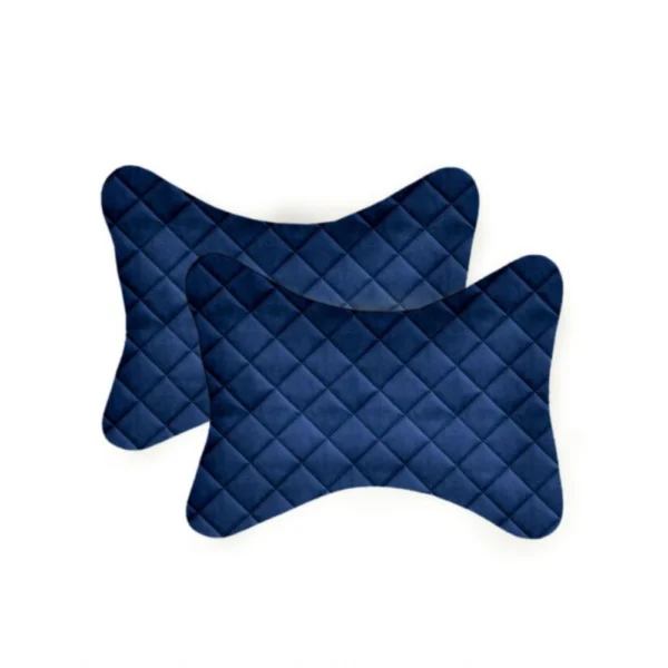 Generic Pack Of_2 Velvet Checked  Bone Neck Pillow (Navy Blue, Size: 6x10 In)