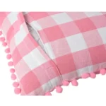 Generic Pack Of_2 Cotton Checkered Cushion Cover With Pom Pom (Baby Pink, Size: 12x20 In) - Image 3
