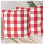 Generic Pack Of_4 Cotton Checkered Cushion Cover With Pom Pom (Red, Size: 20x20 In) - Image 2