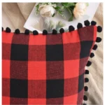 Generic Pack Of_2 Cotton Checkered Cushion Cover With Pom Pom (Red & Black, Size: 18x18 In) - Image 3