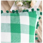Generic Pack Of_2 Cotton Checkered Cushion Cover With Pom Pom (Green, Size: 18x18 In) - Image 3