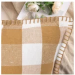 Generic Pack Of_2 Cotton Checkered Cushion Cover With Blanket Stitch (Beige, Size: 24x24 In) - Image 3