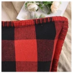 Generic Pack Of_2 Cotton Checkered Cushion Cover With Blanket Stitch (Red & Black, Size: 24x24 In) - Image 2