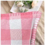 Generic Pack Of_2 Cotton Checkered Cushion Cover With Blanket Stitch (Baby Pink, Size: 12x20 In) - Image 3