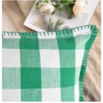 Generic Pack Of_2 Cotton Checkered Cushion Cover With Blanket Stitch (Green, Size: 12x20 In) - Image 3
