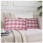 Generic Pack Of_2 Cotton Checkered Cushion Cover With Blanket Stitch (Baby Pink, Size: 12x20 In)