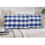 Generic Pack Of_2 Cotton Checkered Cushion Cover With Blanket Stitch (Blue, Size: 12x20 In) - Image 4