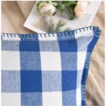 Generic Pack Of_2 Cotton Checkered Cushion Cover With Blanket Stitch (Blue, Size: 12x20 In) - Image 3