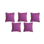 Generic Cotton Solid Pom Pom Cushion Covers (Purple, Size: 18x18 In) - Image 2