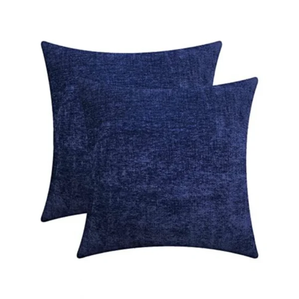 Generic Pack Of_2 Chenille Checkered Cushion Covers (Navy Blue, Size: 18x18 In)