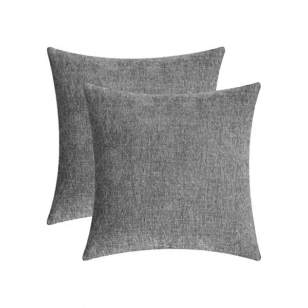 Generic Pack Of_2 Chenille Checkered Cushion Covers (Grey, Size: 16x16 In)
