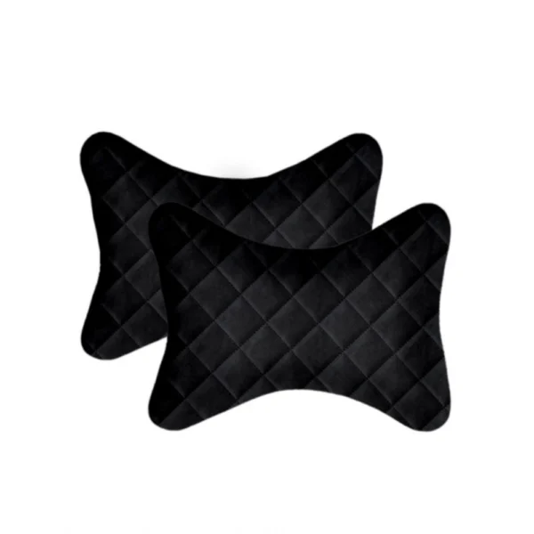 Generic Pack Of_2 Velvet Checked  Bone Neck Pillow (Black, Size: 6x10 In)