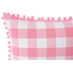 Generic Pack Of_2 Cotton Checkered Cushion Cover With Pom Pom (Baby Pink, Size: 12x20 In) - Image 2