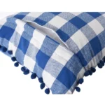 Generic Pack Of_2 Cotton Checkered Cushion Cover With Pom Pom (Blue, Size: 12x20 In) - Image 2