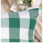 Generic Pack Of_4 Cotton Checkered Cushion Cover With Pom Pom (Green, Size: 16x16 In) - Image 2