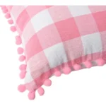 Generic Pack Of_2 Cotton Checkered Cushion Cover With Pom Pom (Baby Pink, Size: 18x18 In) - Image 3