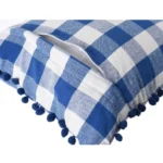 Generic Pack Of_2 Cotton Checkered Cushion Cover With Pom Pom (Blue, Size: 18x18 In) - Image 2