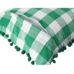 Generic Pack Of_2 Cotton Checkered Cushion Cover With Pom Pom (Green, Size: 18x18 In) - Image 2