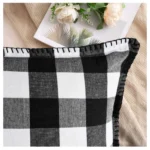 Generic Pack Of_2 Cotton Checkered Cushion Cover With Blanket Stitch (Black, Size: 12x20 In) - Image 3