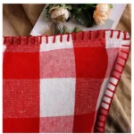 Generic Pack Of_2 Cotton Checkered Cushion Cover With Blanket Stitch (Red & White, Size: 12x20 In) - Image 3