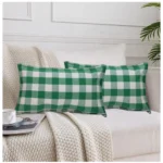 Generic Pack Of_2 Cotton Checkered Cushion Cover With Blanket Stitch (Green, Size: 12x20 In)