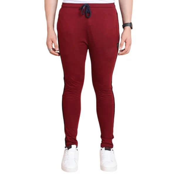 Generic Men's Maroon Striped Cotton Track Pants
