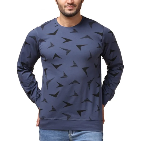 Generic Men's Casual Cotton Printed Round Neck Full Sleeve T-Shirt (Blue)