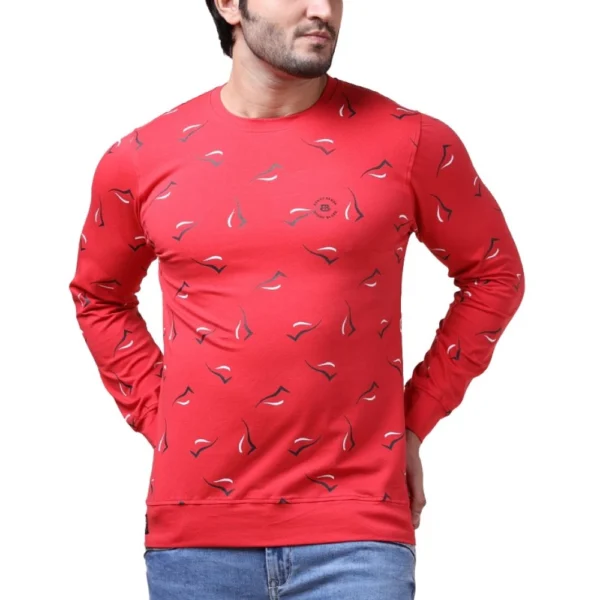 Men's red printed full sleeve cotton T-shirt