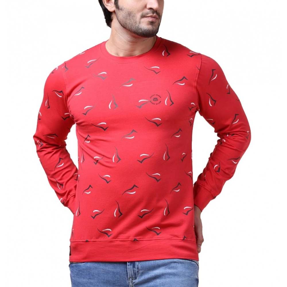 Men's red printed full sleeve cotton T-shirt