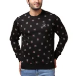 Generic Men's Casual Cotton Printed Round Neck Full Sleeve Sweat T-Shirt (Black)