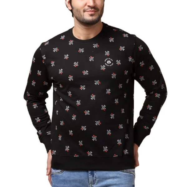 Generic Men's Casual Cotton Printed Round Neck Full Sleeve Sweat T-Shirt (Black)
