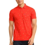 Red Men's Printed Polo Neck Half Sleeve T-Shirt